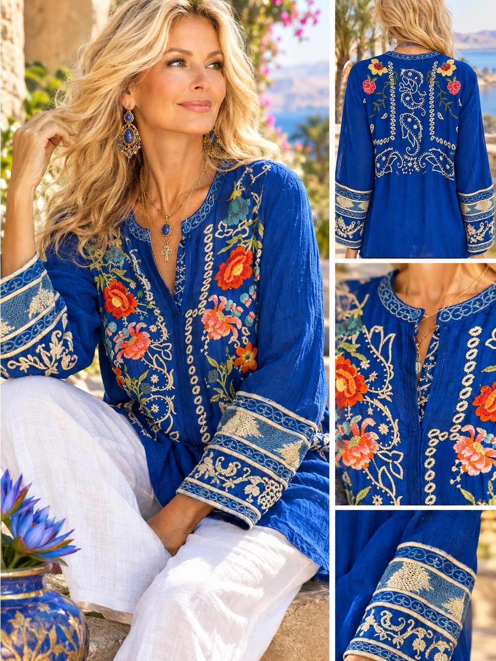 Johnny Was Embroidered Statement Piece in Royal Blue